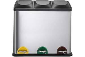 KITCHEN MOVE Zoe Tripla Riciclaggio in Acciaio Inox 45L con 3 Scomparti (3 x 15L) per Rifiuti Domestici, Giardino, Cucina Pattumiera Selettivo, Inossidabile ABS, Argento, 61x34xH49cm
