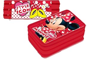 Cerdà Plumier Astuccio Triplo Scuola Minnie Topolina Disney, 3 Zip con Scomparti organizzati, Completo 44 pezzi Colori GIOTTO, Bambina Originale 20 cm Rosso Pois