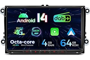 XTRONS 9" Android 14 DAB+ Car Stereo for VW Candy Golf Jetta Passat Touran Skoda Yeti Seat, Octa Core 4+64GB Radio Player 4G AKM DSP 2K CarAutoPlay Auto GPS Navigation Bluetooth New UI Cooling System