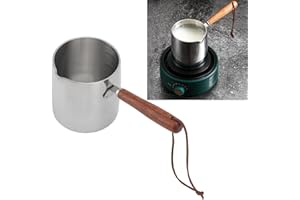 ‎SEAFRONT Mini Podgrzewacz do Masła ze Stali Nierdzewnej - Mała Patelnia do Sosu z Drewnianą Rączką - Płyta Kuchenna 450ML Maślanka Kawy i Mleka Garnek Mały Rondel