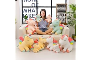 SNOWOLF Unicorno di peluche a forma di unicorno, simpatico e morbido cuscino con ali dell'arcobaleno, giocattolo Kawaii per bambini e ragazze (Yellow, 55 cm)