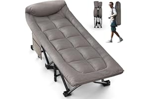 OVERMONT 28" Extra Wide Padded Folding Camping Beds for Adults - Comfortable Portable with Cushion and Pillow - Folding Cot with Carry Bag Supports 550 lbs for Outdoor Travel Home Office Nap
