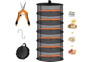 Abiemuce 6-Lagiger Trockennetz Kräuter, Kräutertrockner Hängend, Trockennetz mit Astschere und Haken, Reißverschluss Klappbar Trocknungsnetz, Trockennetz Grow, für Kräuter, Pflanze, Gewürze, Kleidung