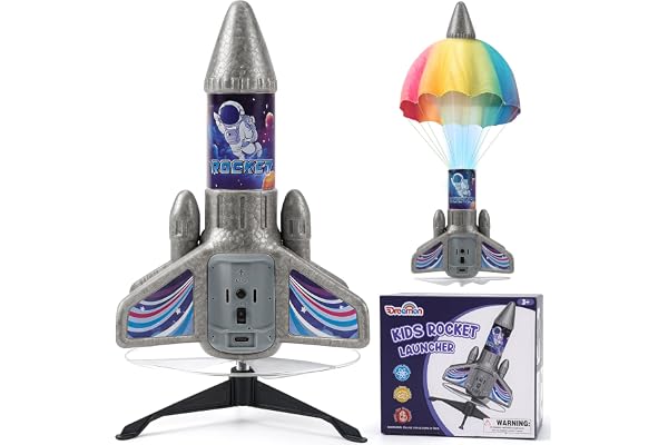 Dreamon Fusée Enfant, Fusee Jouet AVCE Parachute Lumière LED Auto-Lanceurs Fusée Thème de l'espace pour Garçons Et Filles de 3 4 5 6 7 8 9 10 Ans