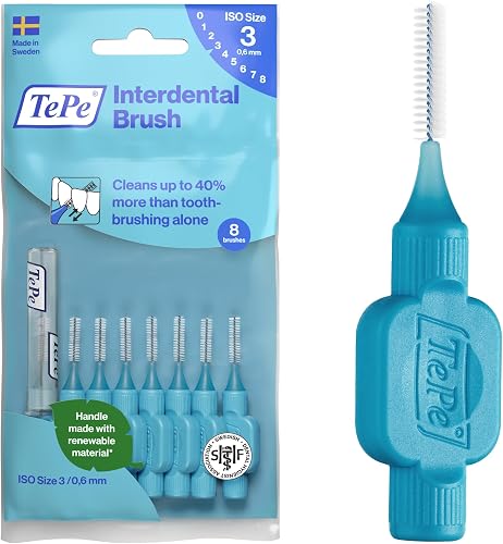TePe Interdental Brush, Original, Blue, 0.6mm/ISO 3, 8pcs, Plaque Removal, efficient Clean Between The Teeth, Tooth Floss, for Small Gaps
