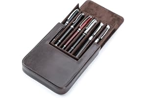 Hiram Etui na długopisy ze skóry, przenośne, z prawdziwej skóry, pudełko do przechowywania, etui ochronne na długopisy, kawa, Für 6 Stifte, pióro wieczne etui