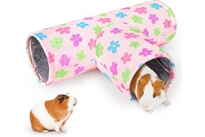 Hedgeink Tunnel 3 Voies pour Cochons d’Inde et Lapins – Tunnel Pliable en Toile et Peluche Lavable – Jouet et Cachette pour Hamsters, Rats, Furets