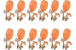 Putentfun Heavy Duty Ratchet Strap with Double Hooks,12 Sets 3000kg 6M x 40mm Adjustable Ratchet Tie Down Straps for Vans Cargo Luggage Motorcycle Moving Appliances