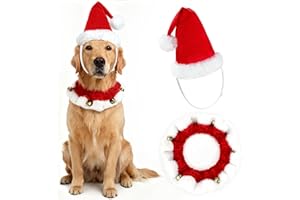 Mfsdai Dog Santa Hat Christmas Collar with Bells Dog Christmas Outfit Cat Costume Clothes Festive Holiday Accessory for Small Medium Large Dogs Cats Pets（XL）