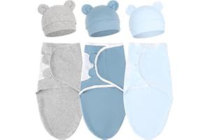 DRESHOW 3 Pack Newborn Swaddle Blanket with Hats Baby Swaddles Infant Adjustable Sleep Sack for 0-3 Months Girls Boys