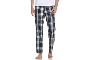 Litherday Pantalón Pijama Hombre Largo Algodón Invierno Pantalones de Dormir Hombre A Cuadros y Lisos con Cordón y Bolsillos Cómodos para Casa y Noche Tallas S-XXL