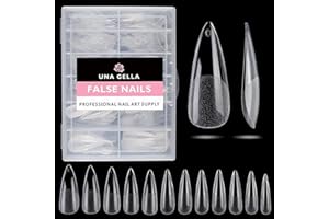 UNA GELLA Stiletto Nageltips 216 Stück Press-On Nägel Vorgeformte Nagelspitzen für vollständige Abdeckung von Acryl nail tips Französische künstliche Nägel Tips für DIY-Nagelstudio 12 Größen Gel Tips