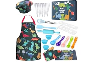 Anpro Chef-Set Koch-und Backset für Kinder, Backset Rollenspiele maßgeschneiderte Jungenschürzen, Kochmützen, Handschuhe und Dinosauriermuster Kinderkoch Rollenspielkostüme, Kinder ab 3-7