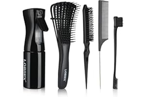 LORSEX Hair Brush with Hair Spray Bottle, Detangle Hair Brush for Black Natural Hair, Afro American Type 3a-4c, 3 Pcs Slick Brush Set (Black)