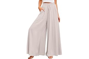 ROFUSSO Pantaloni Donna a Gamba Larga Pantaloni Palazzo Casual e Leggeri Pantaloni Casual Pantaloni Estivi Elastici a Vita Alta Pantaloni Eleganti in Tessuto Tinta Unita con Tasche