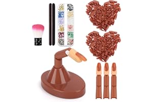 Deciniee Mano de Práctica para Uñas Acrílicas, 3 Piezas de Dedo de Práctica Ajustable y 180 Puntas de Uñas Reemplazables con Decoración de Diamantes de Imitación Herramientas de Mano Profesionales