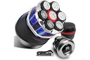 ORDELE Afeitadora Cabeza Hombre, Portátil Maquina Afeitar Hombre para Calvo, 7D Cabezales Maquina para Afeitar Cabeza en Seco y Húmedo con Pantalla LED, USB-C, IPX7 Impermeable (Negro)