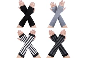 4 par Långa Fingerlösa Handskar, Fingerlösa Armvärmare Arm Warmers Women med Fingerhål för Kvinnor Män Barn