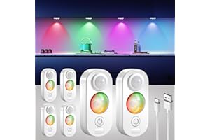 Homelist Motion Sensor RGB Lights,(6 Pack)Rechargeable Showcase Lights,Battery Operated LED Under Cabinet Kitchen Lights,Wireless Wall Shelf Light indoor,Wine cabinet,Bookcase Cupboard，Closet,Wardrobe