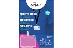AVERY ZWECKFORM AVERY - 10 pochettes badges transparentes avec tours de cou noirs - 16 inserts - 90 x 60 mm - impression laser/jet d'encre (4825)