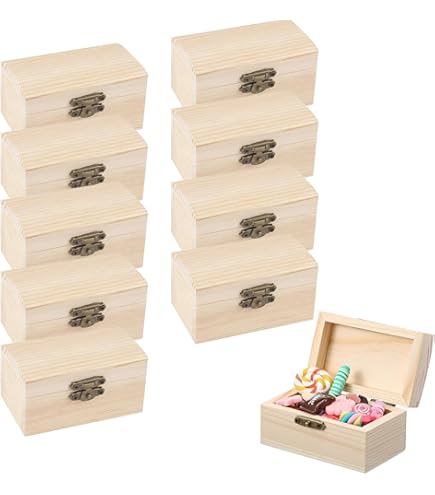 Amentalove 6 stuks mini schatkist, kleine schatkist met deksel 9 * 5.2 * 6.3cm, houten Schatkists klein, kinderen verjaardagsfeestje Schatkists voor schilderen en knutselen piratenfeest verjaardag