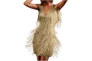 PINTUTU Cadeau Femme Robe Gatsby Couleur Unie sans Manche 1920S Robe à Frange Bretelles Robe à Charleston Déguisement pour Soirée Danse Latine Robe Soiree Femme Paillette Costume Samba Femme