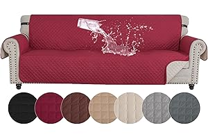 ‎YSTELLAA YSTELLAA Sofa Überzug 4 Sitzer, Wasserdicht Sofabezug, Sofaschoner Rutschfest Mit Armlehnen, Couchschoner Sofa Cover, Durable Sofa Bezug, Sofaschutz Für Haustier Katze Hunde, Burgunderrot