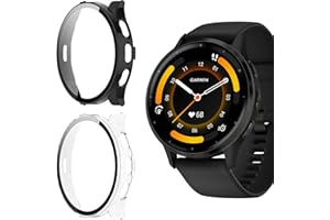Vanrain Hülle für Garmin Venu 3, 2 Stück 360° Rundum PC Case mit Schutzfolie Glas Bumper Vollständige Abdeckung Schutzhülle, Schutz Hülle Gehäuse Schwarz+Transparent