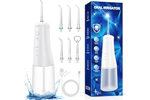 TeethBliss irrigador dental Portatil Irrigador Bucal: Irrigador Dental Inalámbrico Profesional 6 Boquillas 3 Modos, IPX7 Impermeable USB-C Recargable Para Limpieza Dientes, Para el Hogar y los Viajes
