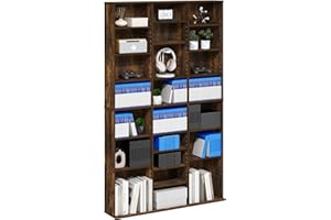 Furinno JAYA DVD Storage Unit, 24-Shelf Wide Media Storage Shelf with Adjustable Shelves, 8 x 3 Tall Bookcase for CD Blueray Game Disc, Easy Assembly, for Living Room, Home Office, Amber Pine