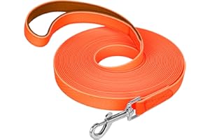 IOKHEIRA Guinzaglio per Cani, Guinzaglio per Cani Impermeabile con Manico Imbottito 5m/10m/15m/20m, Guinzaglio per Cani in PVC Forte Richiamo per Cani, Tracking e Gioco da Campeggio (20M, Arancione)