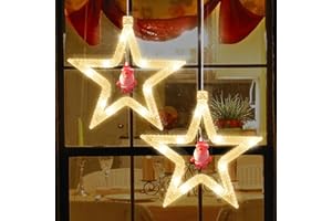 Świąteczne lampki okienne, Jsdoin 2 szt., Boże Narodzenie, gwiazda, kurtyna, światła, migoczące świąteczne kurtyny, zasilanie bateryjne, Boże Narodzenie, wisząca, ciepła biel, na Boże Narodzenie, do