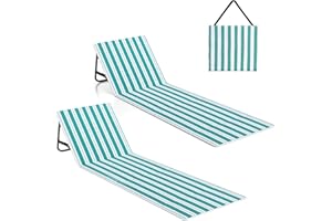 WildFun 180 X 55 cm Chaise de Plage Portable, Chaise de Plage Pliante，Adjustable Lightweight Tanning Chair for Outdoor Sand Camping Sunbathing (Rayures Bleues et Blanches, 2pcs)