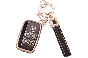 Koaudb Car Key Fob Case 5 Botones TPU Key Protection Case con Llavero de Cuero Lanyard Fit para LR4 Range Rover Sport Evoque Jaguar XF XJ XJL F-Pace Smart Key Case Shell (BP-Rov)