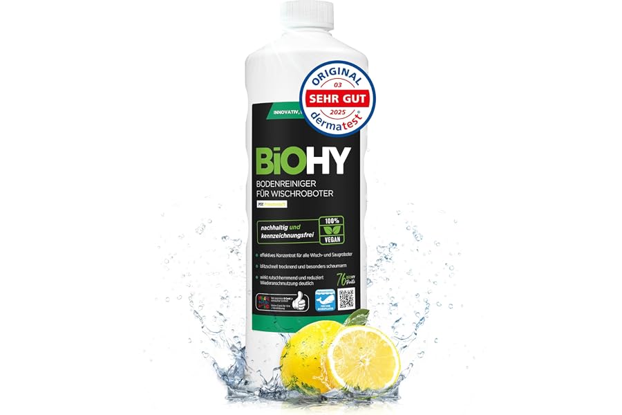 BiOHY Bodenreiniger für Wischroboter (1l Flasche) | Reinigungsmittel Konzentrat für alle Wisch & Saugroboter mit Nass-Funktio