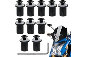 BRILEZE 10 Pcs Motorcycle Windshield Screw Fairing Screen Bolts M5 Aluminum Windscreen Screws Wellnut Kit with Wrench for Yamaha/Honda/Kawasaki/Suzuki Universal Motorcycle Wind Deflector Fastener 5 mm, Black