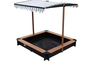 AXI Sandkasten Lily aus FSC Holz mit verstellbarem Dach in Anthrazit & Braun | Sand Kasten mit Abdeckung für Kinder mit Sitzecken | 118 x 118 cm