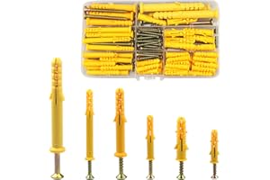 LEMIYOO 150 Pcs Wall Plugs And Screws For Brick,Masonry,Heavy Duty, Plastic Expansion Pipe Anchor Bolts (M6/M8/M10) Assorted Set, Used To Fix Photo Frames, Sockets, Partitions, Hooks(30/40/60/80mm)