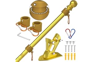 ZMTECH Fahnenmast 1,8m(6FT) Stabil mit Halterung für Hauswand Balkongeländer 180 cm Fahnestange für Flagge Edelstahl Flaggenmast Wandhalterung Zubehör für Haus Garten Balkon (No Flagge, Gold)