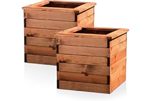 Hortico Set of 2 Wooden Planters for Garden | Square Plant Pots Outdoor | Fully Assembled H39 L47 W47 cm, 46L, Made in the UK