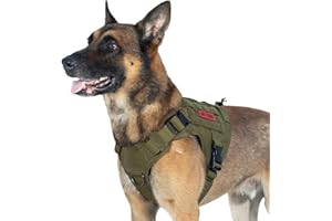 ONETIGRIS Taktyczna kamizelka dla psa z uchwytem, wojskowa kamizelka dla psa, dla dużych i średnich psów, kamizelka dla psa bez ciągnięcia, z panelami na rzepy, regulowana kamizelka dla psa, do chodzenia, wędrówek, treningu (L, zielona)