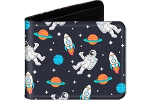 sundee Wallet for Boys with Zip Coin Pocket, Bi-Fold Slim Leather Purses for Men, Cartoon Cool Wallet with Cash ID Card Holder for Fans Teenagers Kids Birthday Gifts -Space Astronaut
