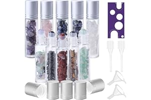 BYZESTY Roll On Bottiglie di vetro per olio essenziale, 10 pezzi Roll On Flacone da 10 ml, Rollon per oli con gemme naturali, contenitore ricaricabile per oli essenziali profumi