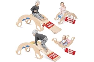 NOBSI Arco da arrampicata per bambini con scivolo e tavola da arrampicata – Altalena per interni in legno | Struttura da arrampicata fatta a mano & Montessori | Giocattolo per bambini da 1 anno – colorato