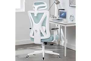 KERDOM Krzesło biurowe, ergonomiczne krzesło do biurka z regulowanym zagłówkiem i podparciem okolic lędźwiowych, krzesło obrotowe z regulacją wysokości z funkcją wychylenia 130°, obciążenie 150 kg