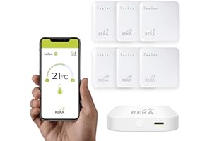 Thermostat pour radiateur Electrique Intelligente Connectée REKA - Contrôle Température Via Appli Tuya, Programmation, Détection Fenêtres Ouvertes - Compatible Assistants Vocaux (6, avec Passerelle)