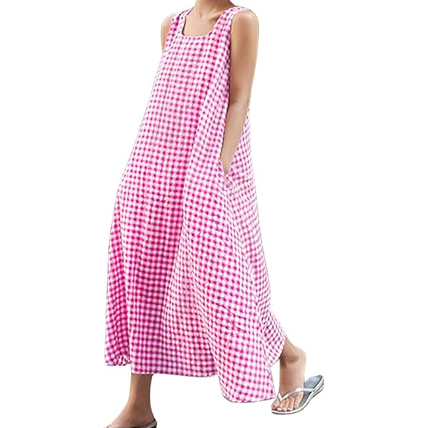 Robe Chemise Maxi à Carreaux Vichy – Manches 3/4, Ceinture Amovible, Poches, Couleurs Noir, Bleu Marine, Rose - 2
