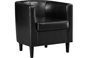 Yaheetech PU Leather Tub Chair, Modern Upholstered Armchair, Accent Club Sofa Chair for Living Room Bedroom Lounge Reception, Black