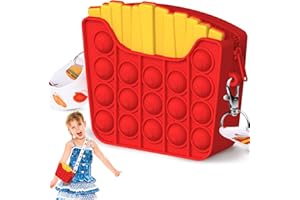 YOGINGO Pop Fidget It Bag for Girls, Poppet Handbag Girls with Adjustable Shoulder Strap, Anti Stress Silicone Cross Body Purse Kids and Adults (Fries) (WJ01161)