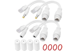 YACSEJAO 12 V passiv PoE-injektor och PoE-splittersats, 2 par RJ45 vattentät passiv ström över Ethernet DC PoE-adapter anslut